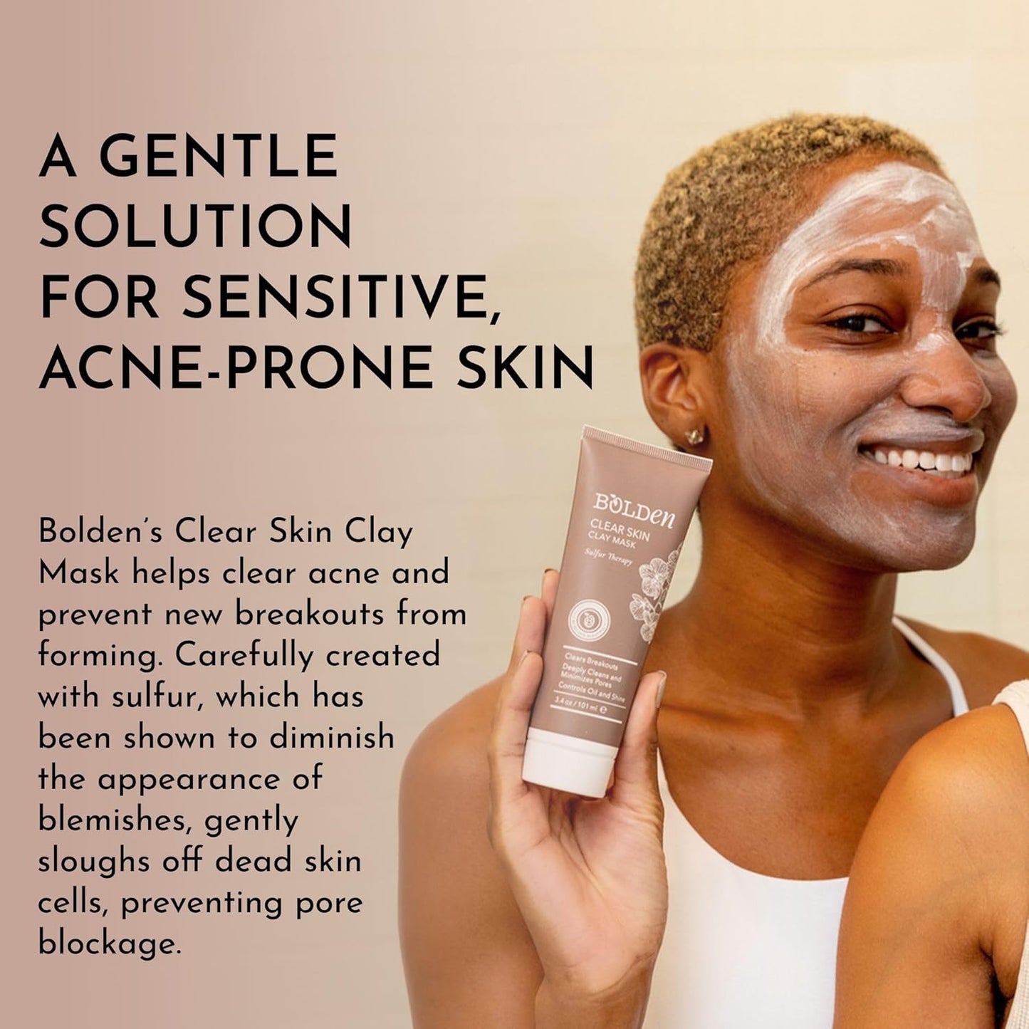 BOLDEN Clear Skin Clay Mask - Deep Pore Cleansing with Sulfur | Oil Reducer for Sensitive Skin | 3.5 fl oz