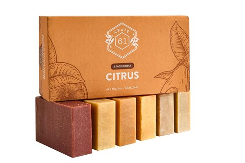 Crate 61 Organics Natural Bar Soap - Handmade Plant-Based Formula with Essential Oils | Pack of 6 (Citrus)