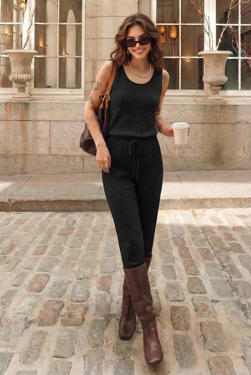 Ekouaer Jumpsuit for Women - Casual Summer Sleeveless Ribbed One-Piece Romper | Perfect for Vacation & Travel