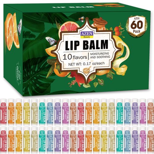 AZEN 60 Pack Lip Balm, Natural Lip Balm Bulk, Lip Care Product, Moisturizing Lip Balm for dry cracked lips (C-60)