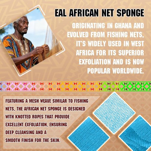 African Bath Sponge | 4-Piece Set - Net Exfoliator for Glowing Skin, Gentle Nylon Mesh Scrubber