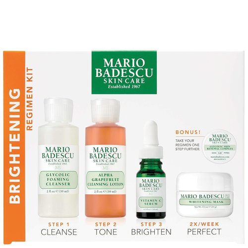 Mario Badescu Brightening Kit - 5 Piece Set with Glycolic Cleanser, Vitamin C Serum & Whitening Mask
