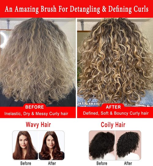 KTKUDY Curly Hair Brush - 9-Row Detangling & Defining Brush for Wavy, Curly, Coily Hair - Black