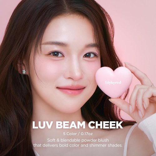 Lilybyred Luv Beam Cheek - Heart-Shaped Korean Powder Blush, Soft Matte Finish, 0.16 oz. (01 Loveable Coral)
