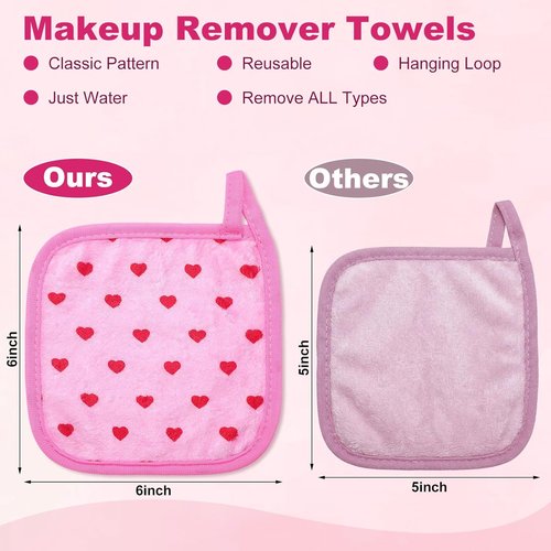 Frienda Heart Makeup Remover Cloths - 24 Pcs Reusable Microfiber Towels | Soft 6" x 6" Washable Pads for Valentine's Day Gifts