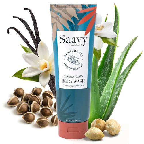 Saavy Naturals Moisturizing Body Wash - Plant-Based Formula with Coconut Oil & Aloe Vera | Tahitian Vanilla, 8.5 fl oz (2 Pack)