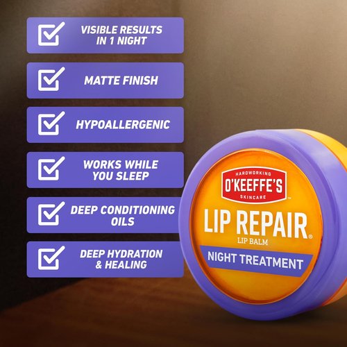 O'Keeffe's Lip Repair Night Treatment Balm - Moisturizing Formula for Dry, Cracked Lips | 0.25 Oz (2 Pack)