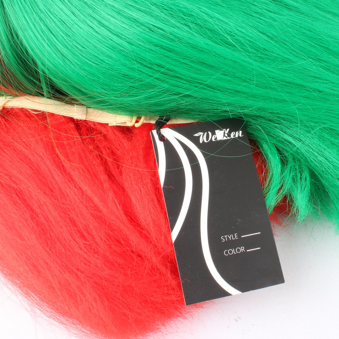 WeKen Fashion Wig Women's Short Bob Kinky Straight Full Bangs Synthetic Hairpieces Red and Green