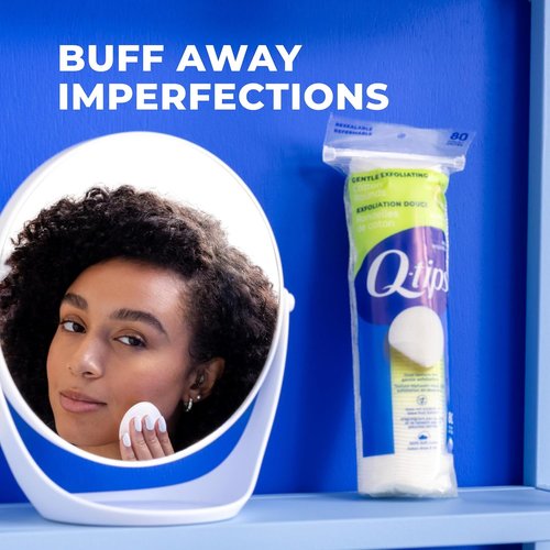 Q-Tips Gentle Exfoliating Cotton Rounds - 100% Cotton, Dual Textured Makeup Remover Pads | 80 Count Pack