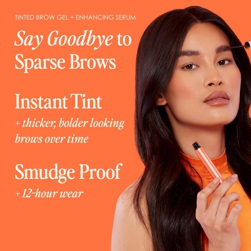 Grande Cosmetics GrandeBROW Tinted Brow Gel & Enhancing Serum - Thicker, Darker Eyebrows, Long Wear with Castor Oil & Mini Fibers