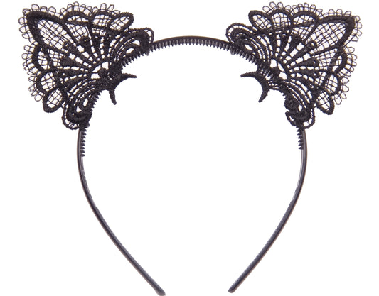 Bonnie Z. Leonardo Exquisite Sweet Lace Cat Ears Headband Black-Plastic