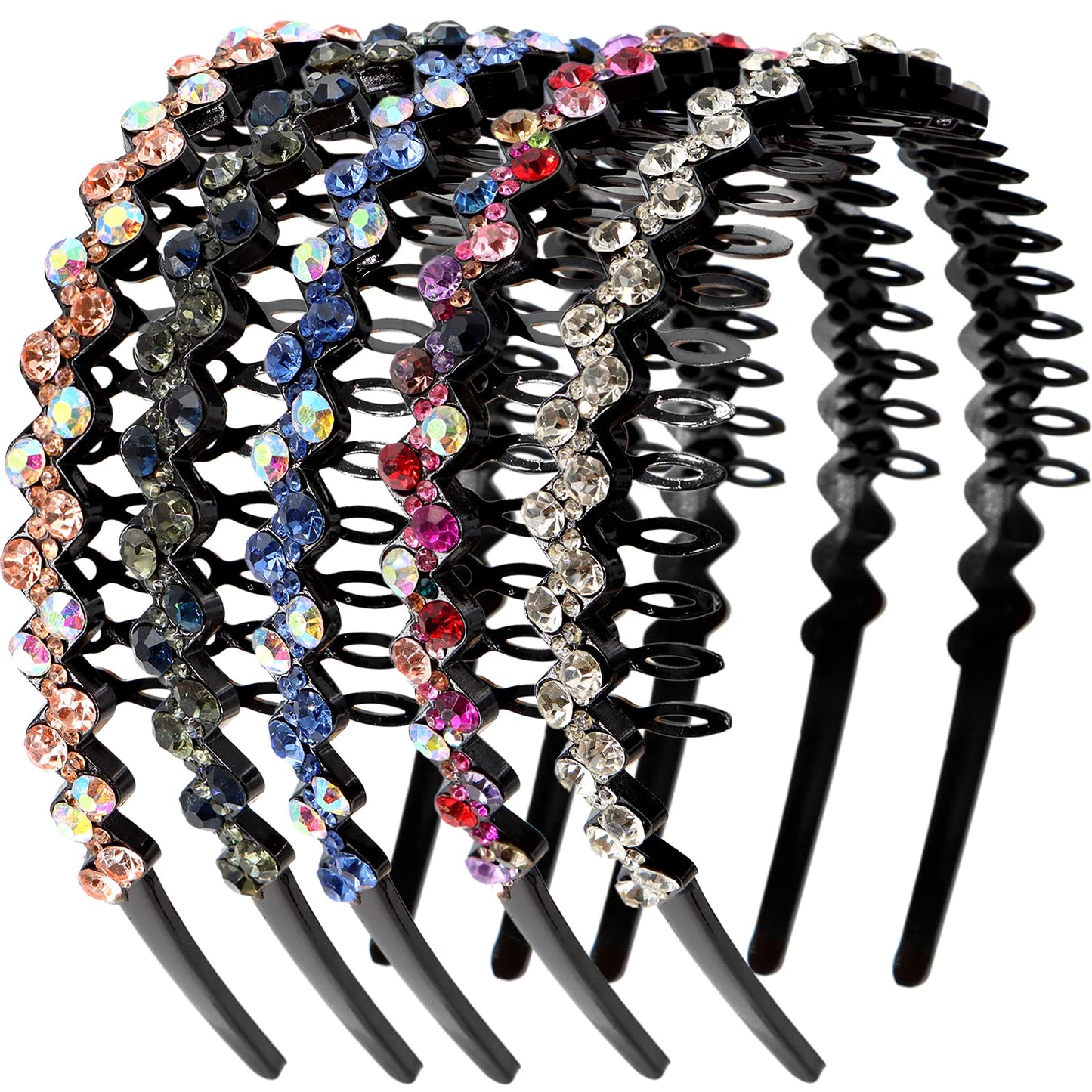 ZOCONE Wave Rhinestone Headbands, 5pcs Plastic Tooth Comb Headbands, Crystal Hair Loop Non-slip Wavy Hairbands for Women Girls(C)