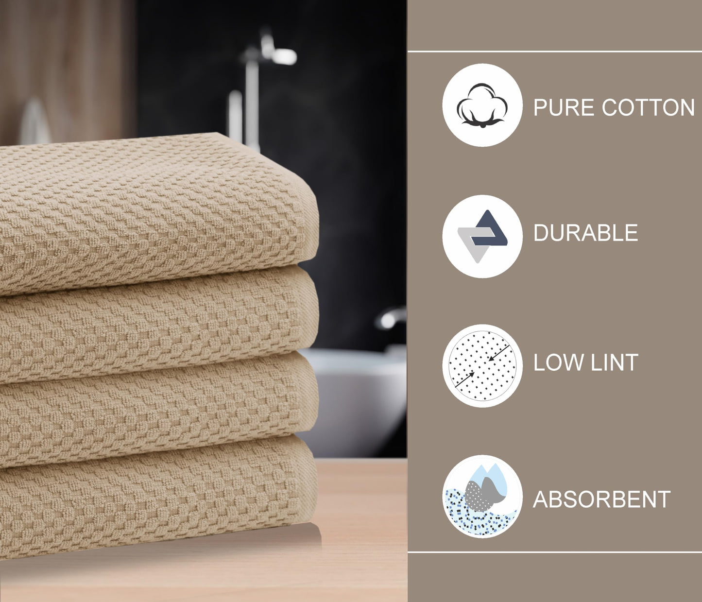 COTTON CRAFT Waffle Bath Towel - Set of 4 Luxury Euro Spa Waffle Weave Towels - 100% Ringspun Cotton Super Absorbent Quick Dry Bath Towel Set - Oversized 30 inches x 56 inches - Linen