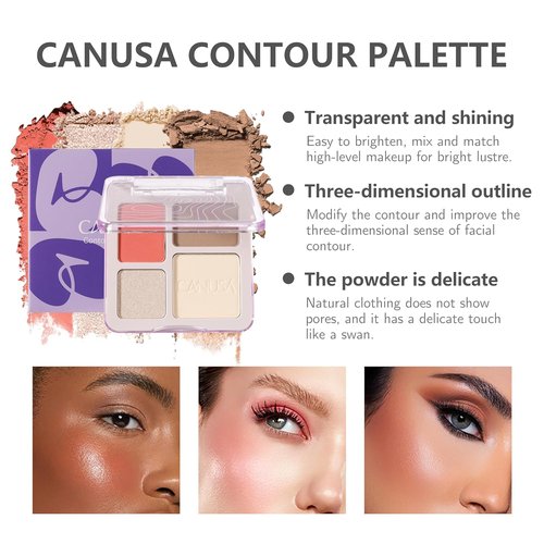 Regine Switzerland 4-in-1 Contour Palette - Blush, Matte & Pearlescent Highlighter, Bronzer | Long-Lasting Makeup