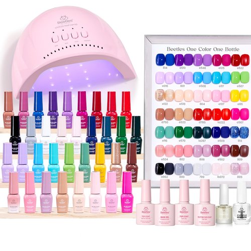 Beetles Gel Nail Polish Kit with U V Light - 35 Colors 68 Pcs Gel Polish Set One Color One Bottle Seasonal Whispers Nails Kit with Top Base Coat Beauty Must Have DIY Salon Manicure Gifts for Women