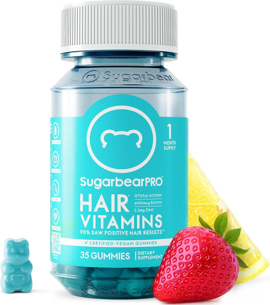 SugarBearPro Hair Vitamins - Extra Strength Biotin Gummies for Hair Growth | 1 Month Supply, Vegan & Kosher
