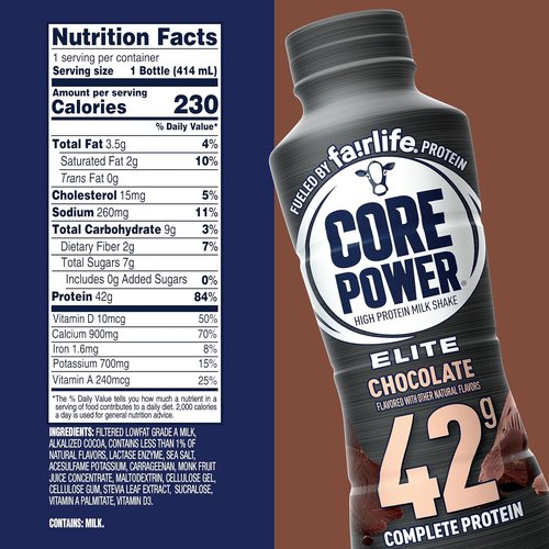 Core Power Elite High Protein Shake - Chocolate Flavor, 42g Protein, 14oz Bottle | 12 Pack