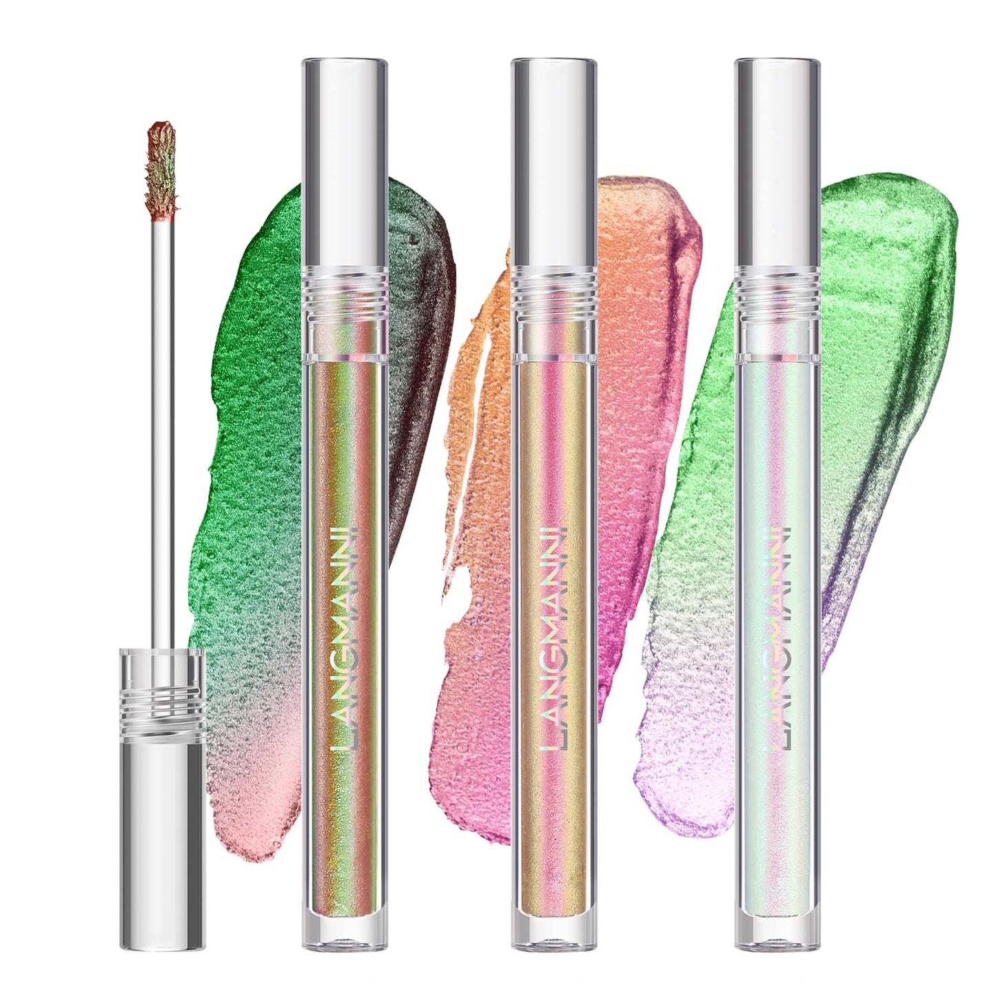 Jolilab Metallic Liquid Chameleon Eyeshadow, Multi-Dimensional Eye Looks, Long-lasting Holographic Glitter Multichrome Eyeshadows Makeup (#002+006+013)