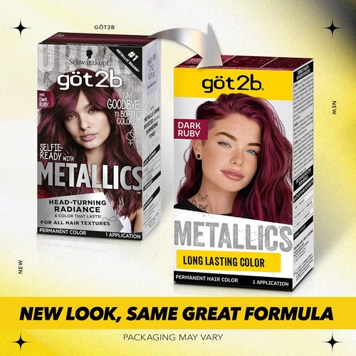 Got2b Metallics Permanent Hair Dye - Dark Ruby M68 | Metallic-Shine Booster for Cool, Shimmering Tones, Lasts 30 Washes