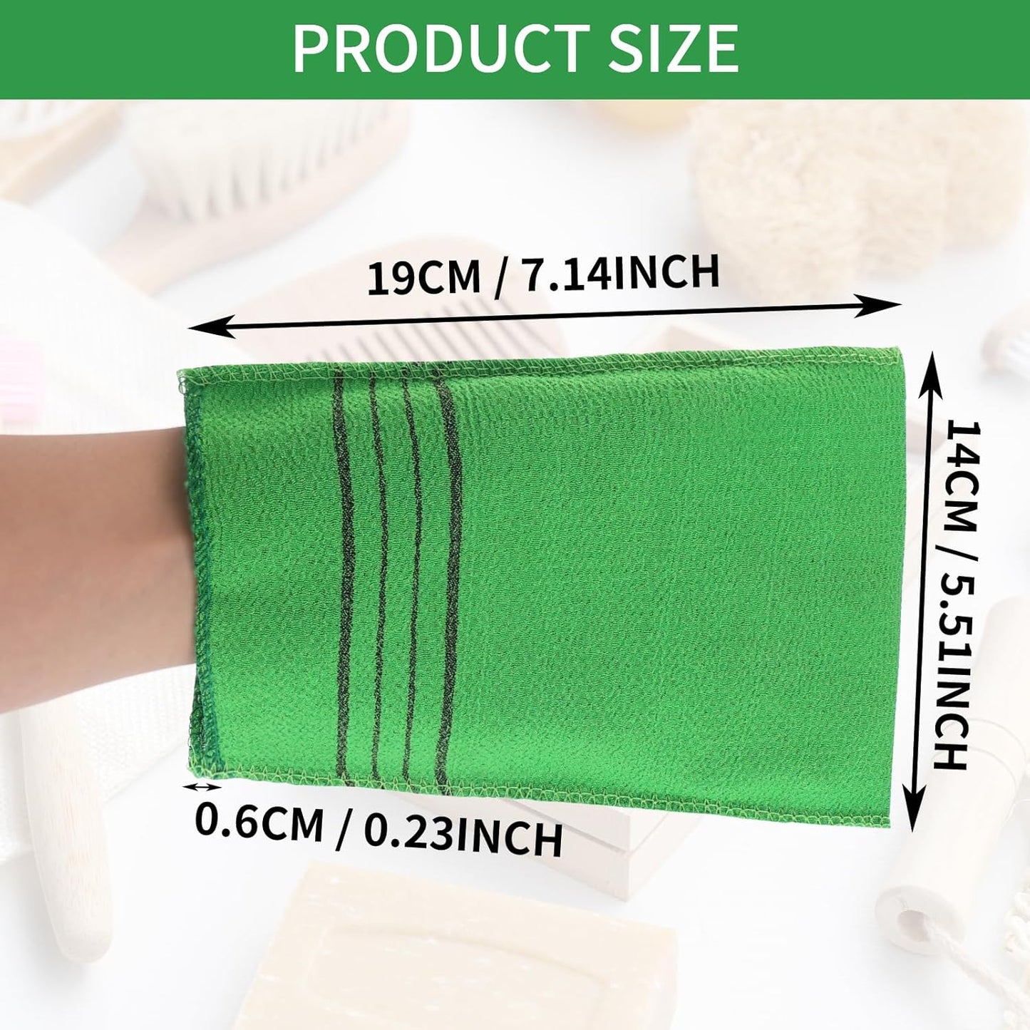 Sibba 5Pcs Asian Exfoliating Mitts Dual-Sided Korean Exfoliating Gloves Scrubbing Washcloth Italy Towel for Removing Dead Skin Callus Scrubber Shower Scrub Mitt Bath Accessories Sponges Loofah(Green)