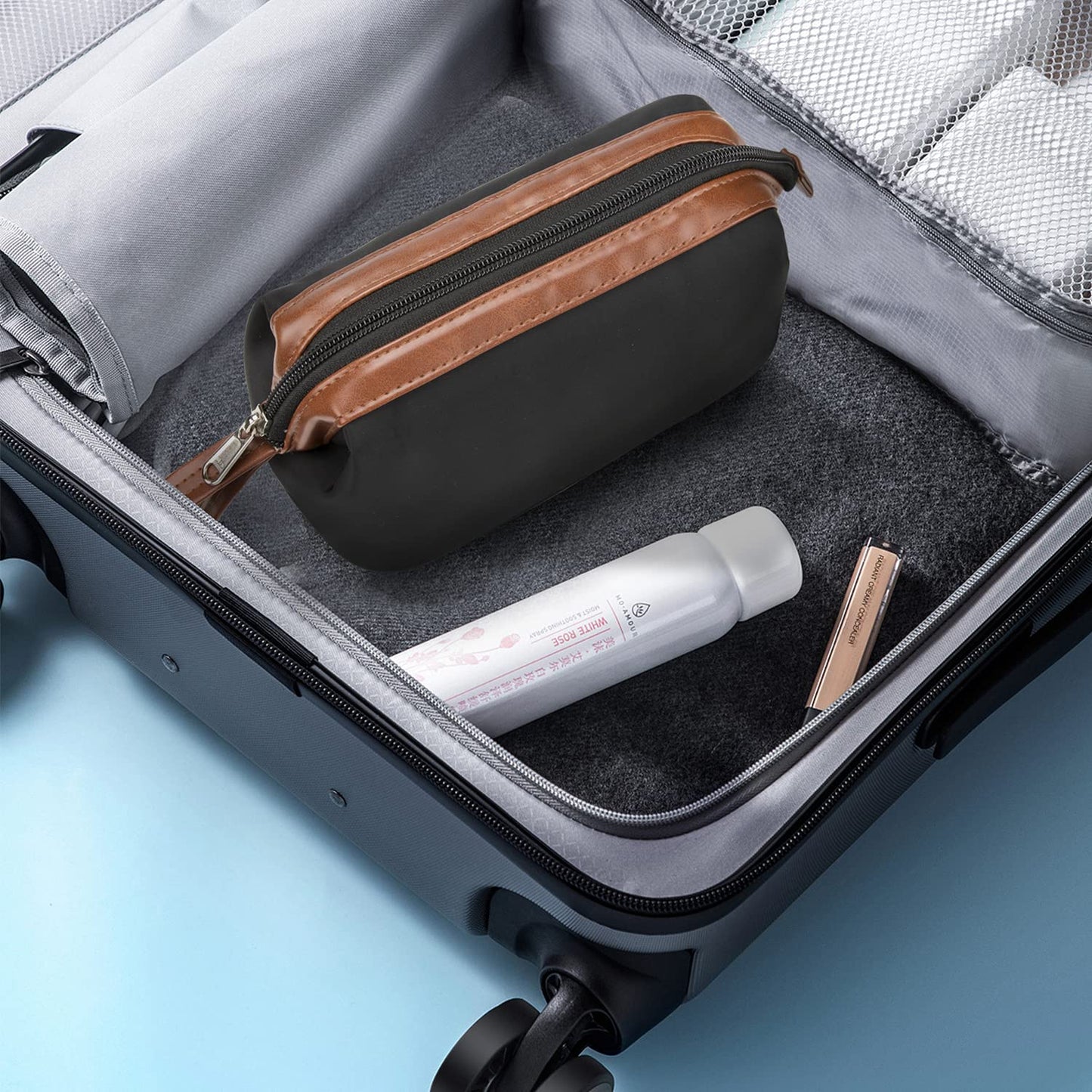 OCHEAL Travel Makeup Bag, Small Cosmetic Bags for Women,Large Capacity Portable Cosmetic bag Storage Organizer for Purse Everyday Use (Small,Black-Brown)