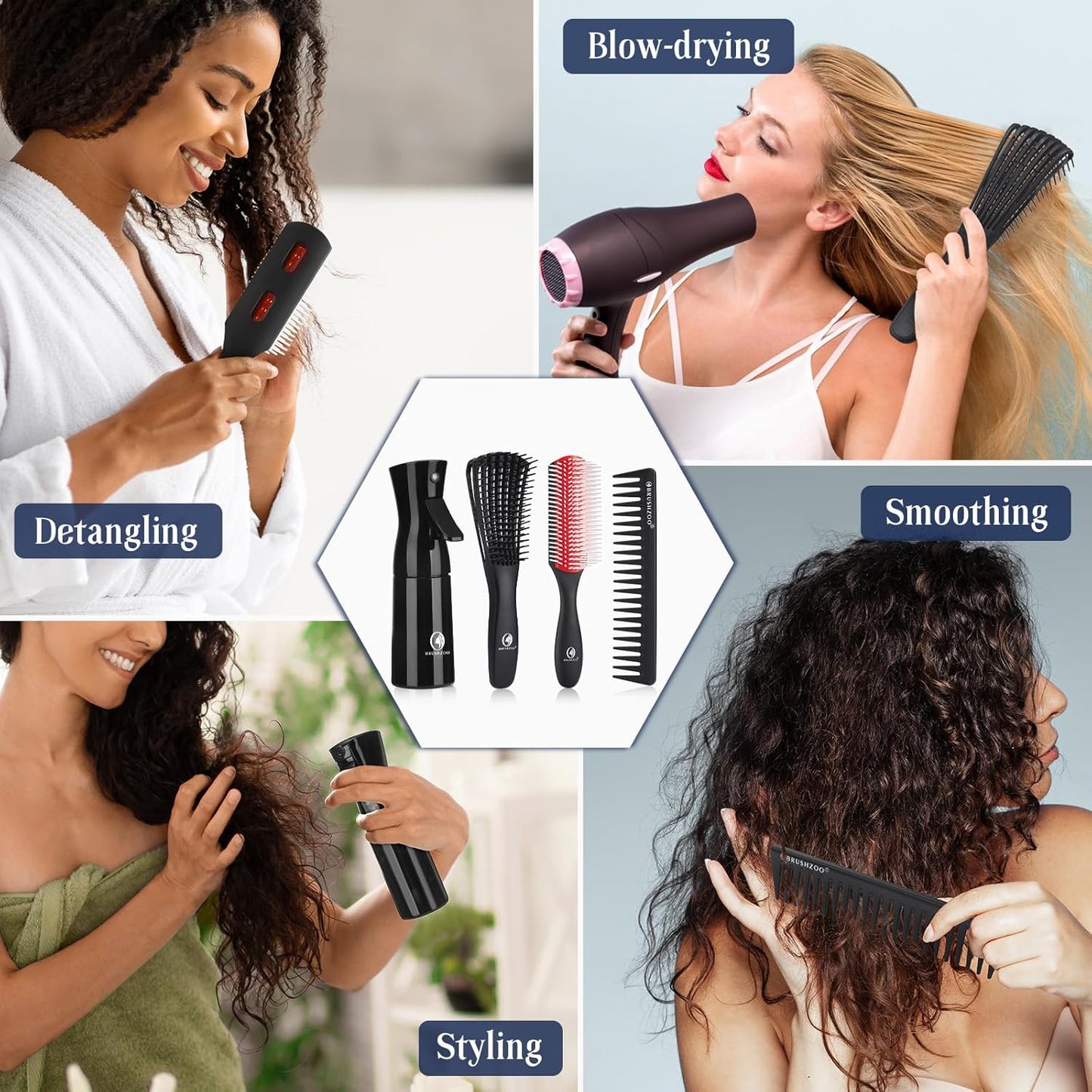 Skiennix Hair Brush Set - Detangler Brush for Natural Curly Hair | Includes Spray Bottle for Easy Styling