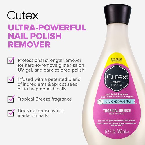 Cutex Gel Nail Polish Remover - Ultra-Powerful Glitter Removal | Tropical Breeze Scent | 15.2 Fl Oz | Pack of 2