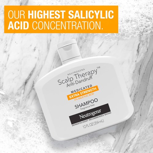 Neutrogena Scalp Therapy Anti-Dandruff Shampoo - Extra Strength with 3% Salicylic Acid | 12 fl. oz, Fragrance-Free