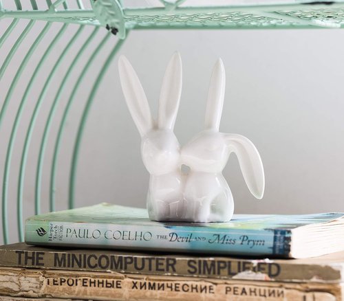 Creative Co-Op Ceramic Bunny Rabbits Ring Holder - Charming Home Decor for Jewelry Display