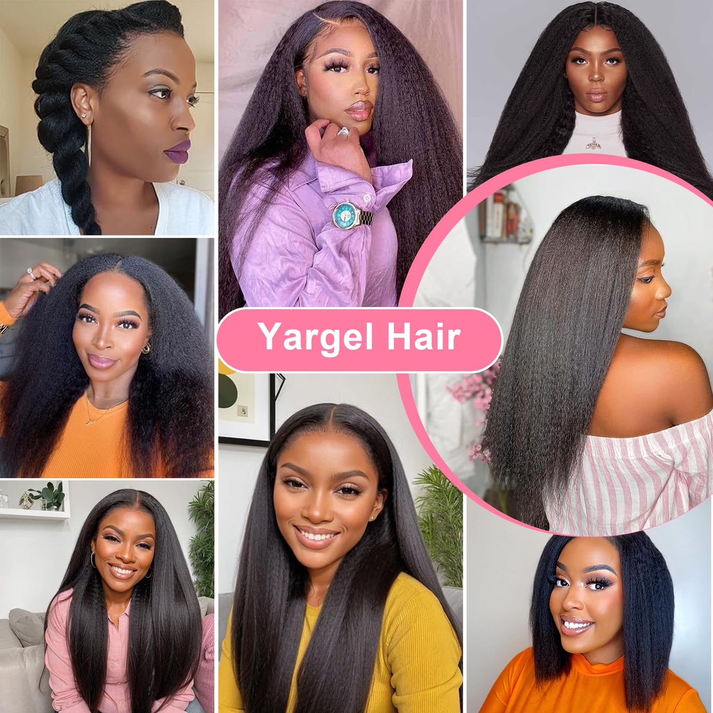 Yargel Hair 14 Inch Kinky Straight Clip in Hair Extensions for Black Women Full Head Yaki Straight Seamless Clip ins Synthetic Hair Pieces(1 pack)