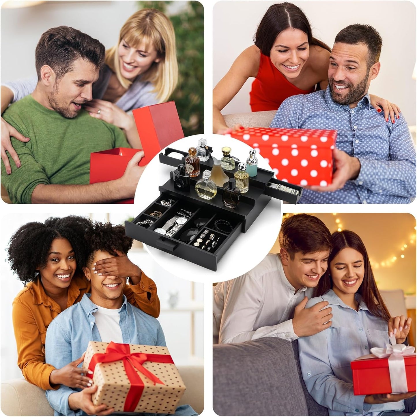 Skiennix Cologne Organizer for Men - Premium Stand with 2 Side-Opening Drawers & Jewelry Storage | Perfect Gift Idea