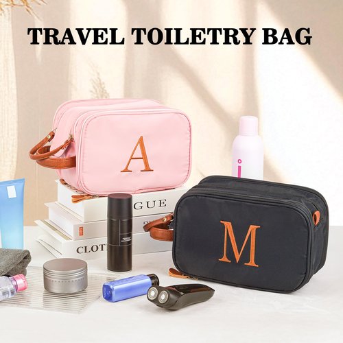 YOOLIFE Travel Toiletry Bag - Toiletry Bag for Women | Initial Makeup Bags Personalized Birthday Gifts for Women Teen Girls Gifts | Travel Essentials Large Capacity Letter A Pink