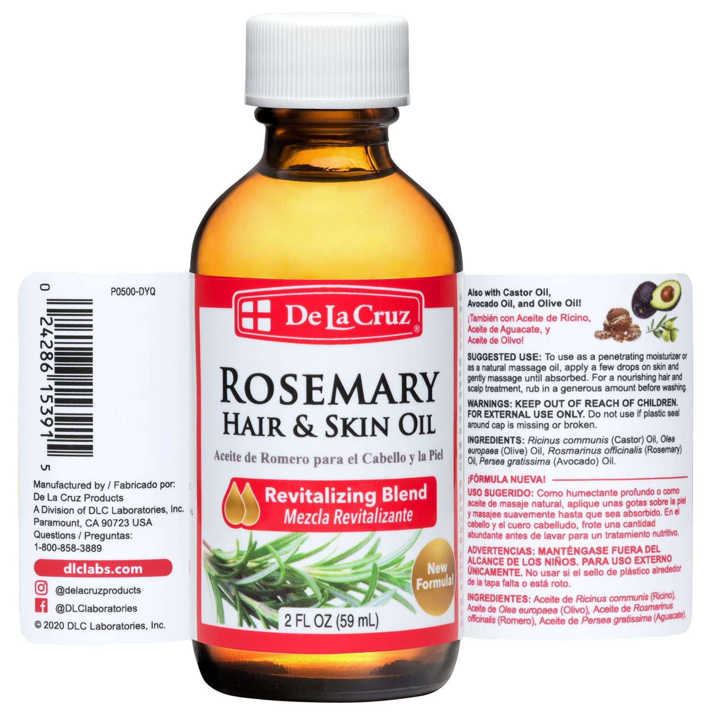 Rosemary Essential Oil for Skin and Hair - Rosemary Oil Blend Moisturizer with Castor, Avocado and Olive Oil - Topical Use Only 2 FL. OZ. (59 mL) (6 Bottles)