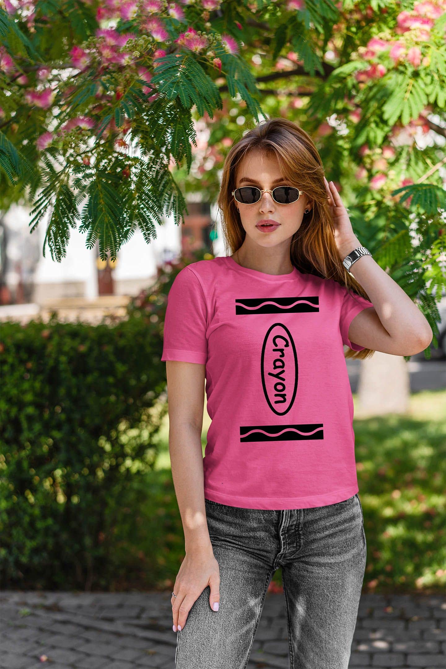 Crayon Box Halloween Costumes Short Sleeve Regular Fit T-Shirt Funny Cool Graphic tee idea | for Women Azalea Pink