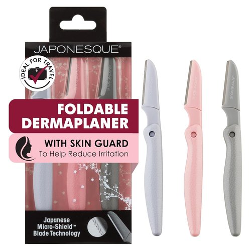 JAPONESQUE Dermaplaner Facial Razors - 3-Piece Eyebrow & Hair Removal Kit | Multicolor Blades
