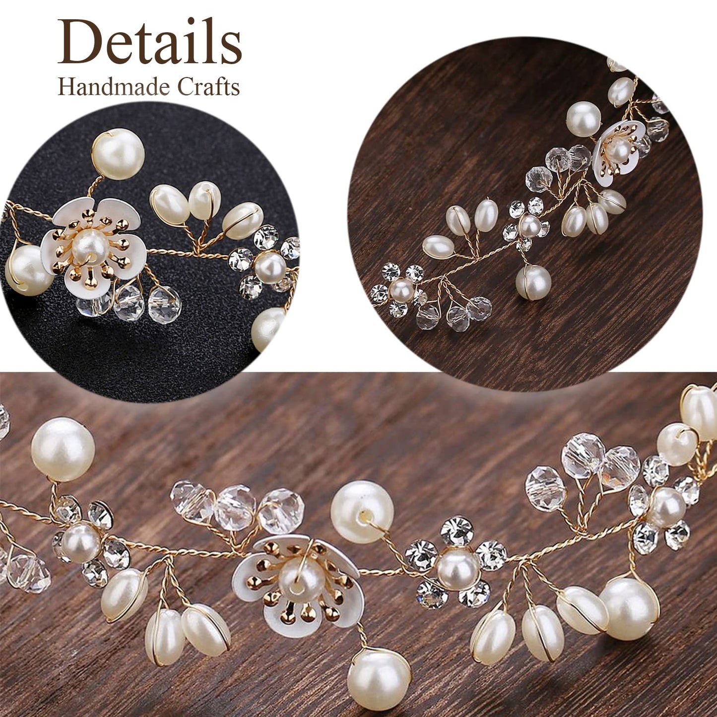 KAYZON Hairband, Gold 2PCS, Wedding Hair Accessory for Flower Girls, Princess Headpiece, Pearl Headband, Women Headbands