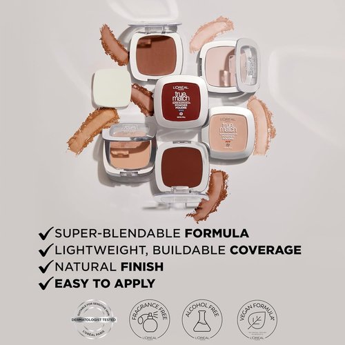 L'Oréal Paris True Match Powder - Natural Buff (N3) | Lightweight, Flawless Finish, 0.33 Oz