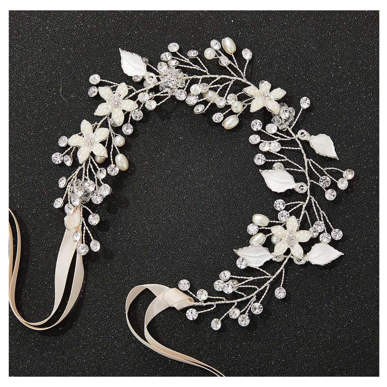 VMila Wedding Pearl Hair Comb Wedding Hair Comb Bridal Hair Accessories Pearl Flower Hair Accessories For Women Girls Wedding Hair Accessories (White Flower Leaf)