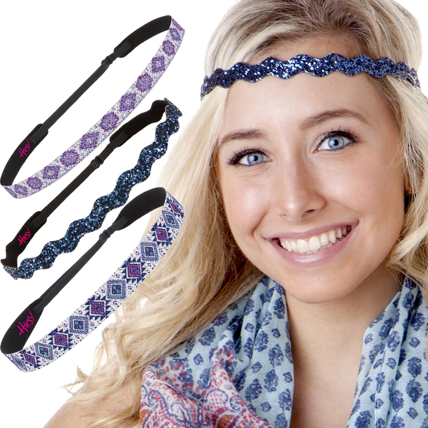 Hipsy Women's Adjustable Cute Fashion Hippie Headbands Hairband Gift Pack (Pink & Blue Aztec 1pk)