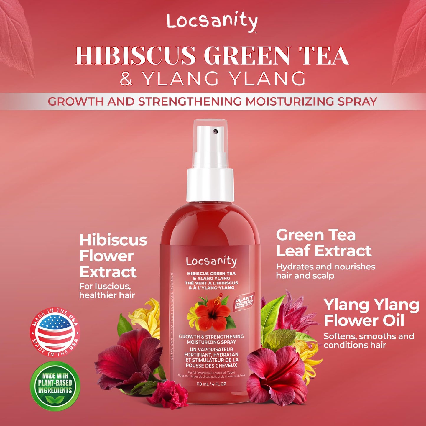 Locsanity Hibiscus Green Tea Hair Growth Spray for Dreadlocks and Loose Hairstyles Hair Care Treatment – Trial Size Loc Moisturizer for Thicker, Fuller, Longer Hair (4oz)