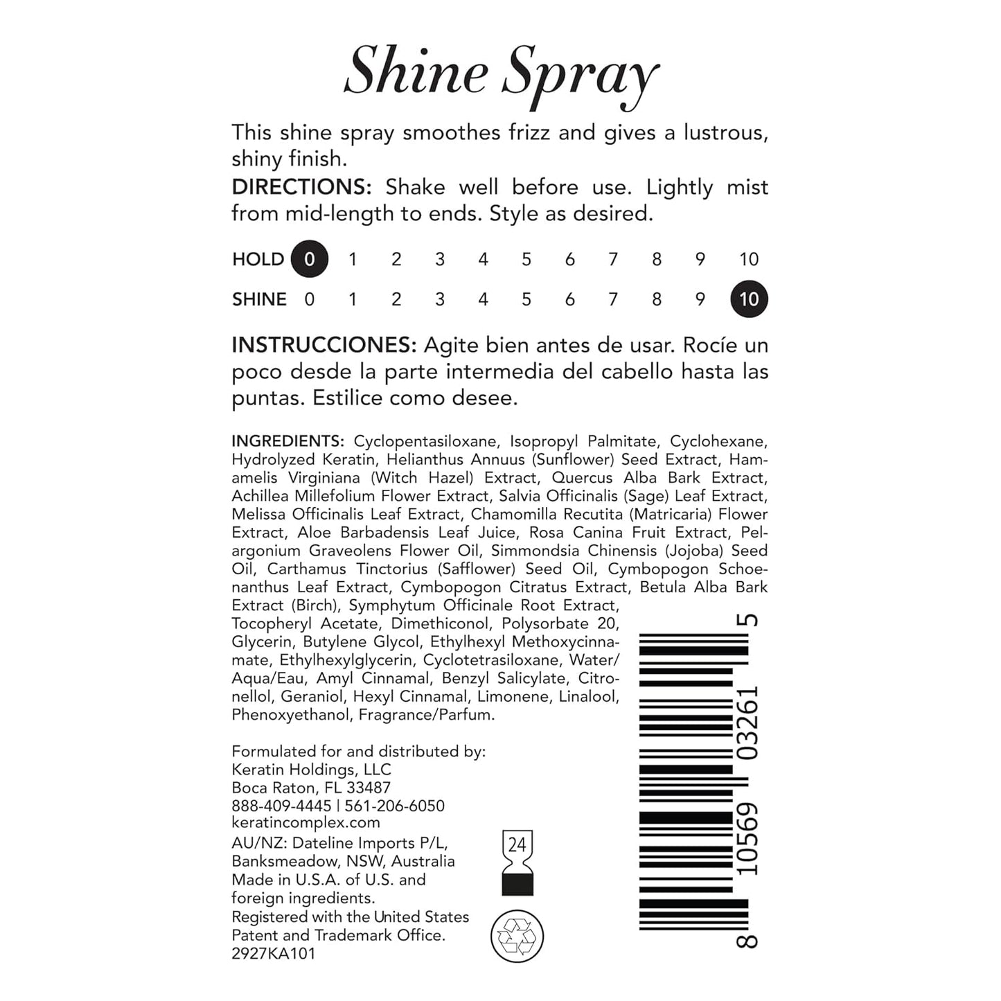 Keratin Complex Shine Spray - Enhance Gloss & Smoothness - 3 Fl Oz