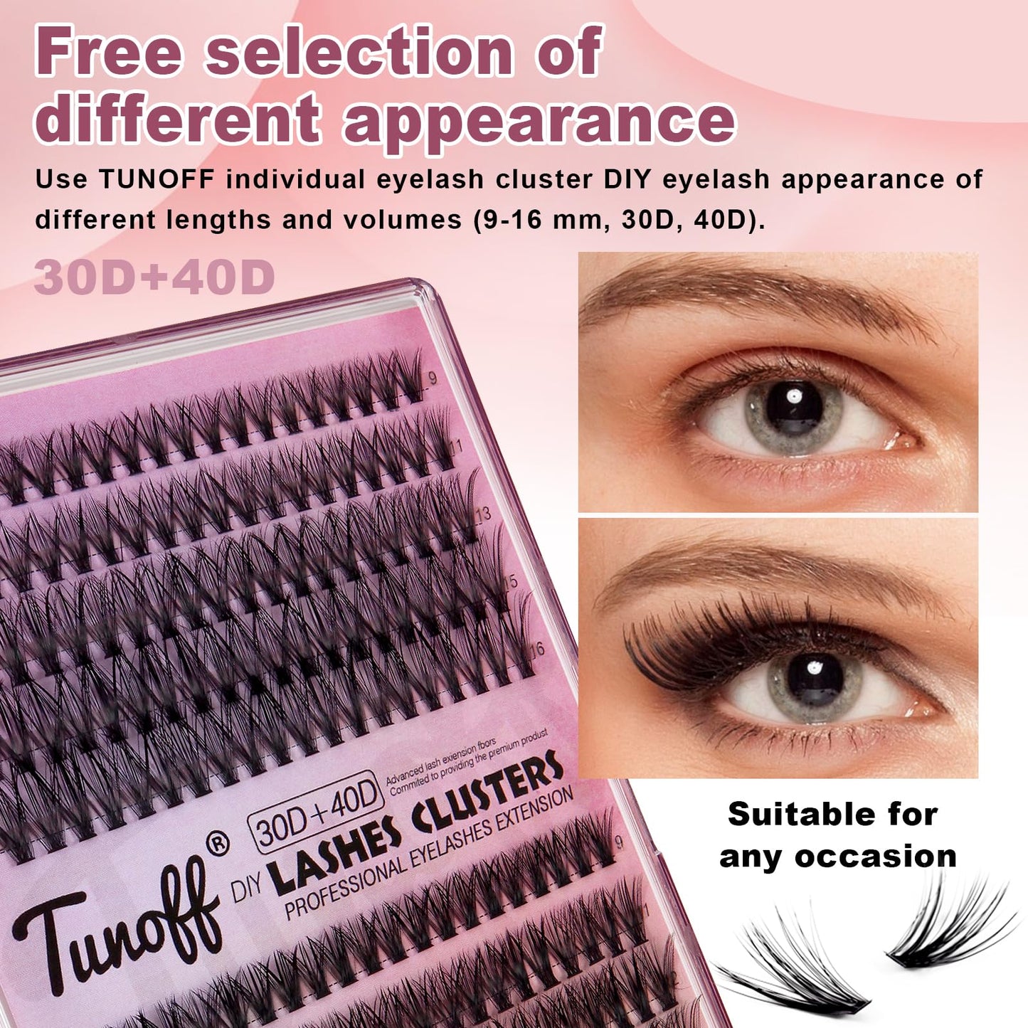 TUNOFF Lash Extension Kit DIY300 pcs Lash Clusters.Sterile Production Patent.9-16mm hybrid 30D40D Curl Single eyelash kit.eyelash clusters with Eyelash Adhesive and Sealed Eyelash Forceps (300)