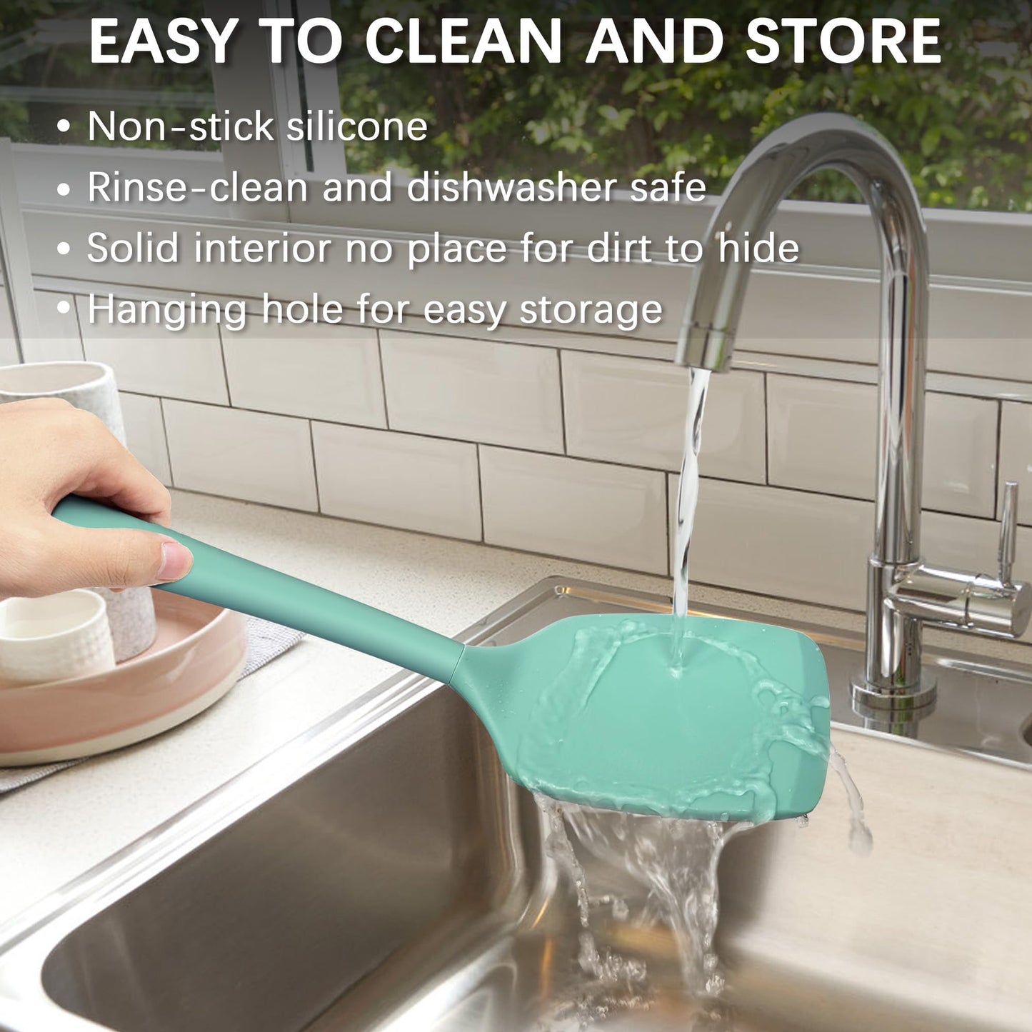 Coukre 2 Pack Silicone Spatula Set, High Heat Resistant, BPA Free Kitchen Spatula, Solid & Slotted Turner for Non-Stick Pans, Sautéing, and Flipping (2, AquaGreen)