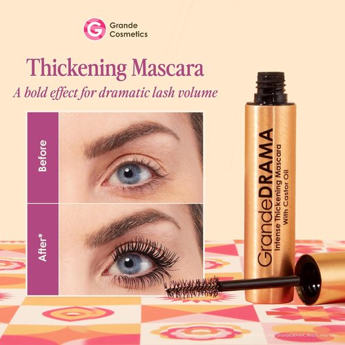 Grande Cosmetics GrandeDRAMA Intense Thickening Black Mascara - Volumizing, Conditioning Formula (0.32 oz)