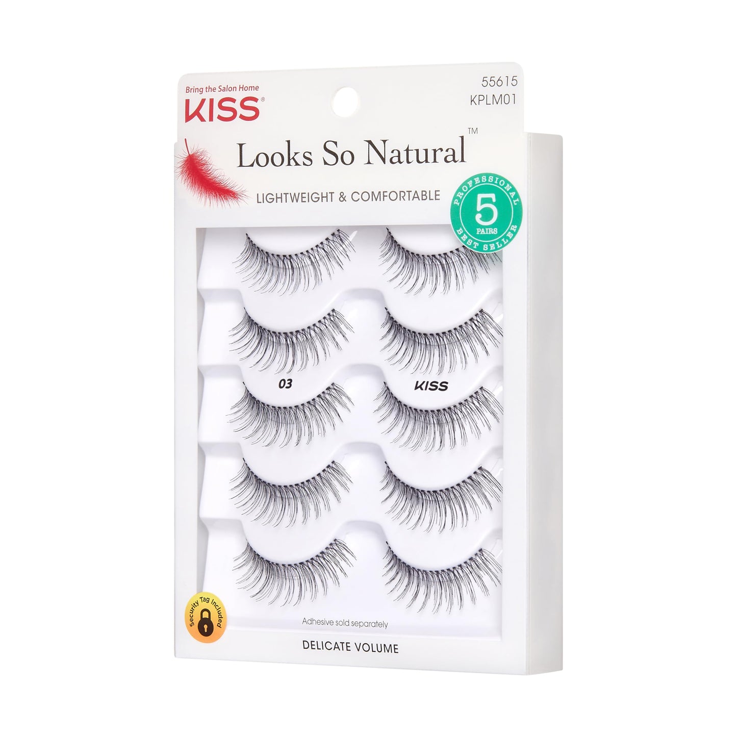 KISS Look So Natural False Eyelashes Multipack 03, Cruelty Free, Vegan, Contact Lens Friendly, Easy to Apply, Includes 5 Pairs of Reusable Strip Lashes