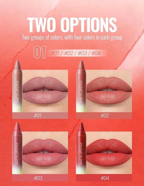 Erinde Matte Lipstick Crayon Set - 4 Long-Lasting Waterproof Velvet Shades | Vegan & Cruelty-Free