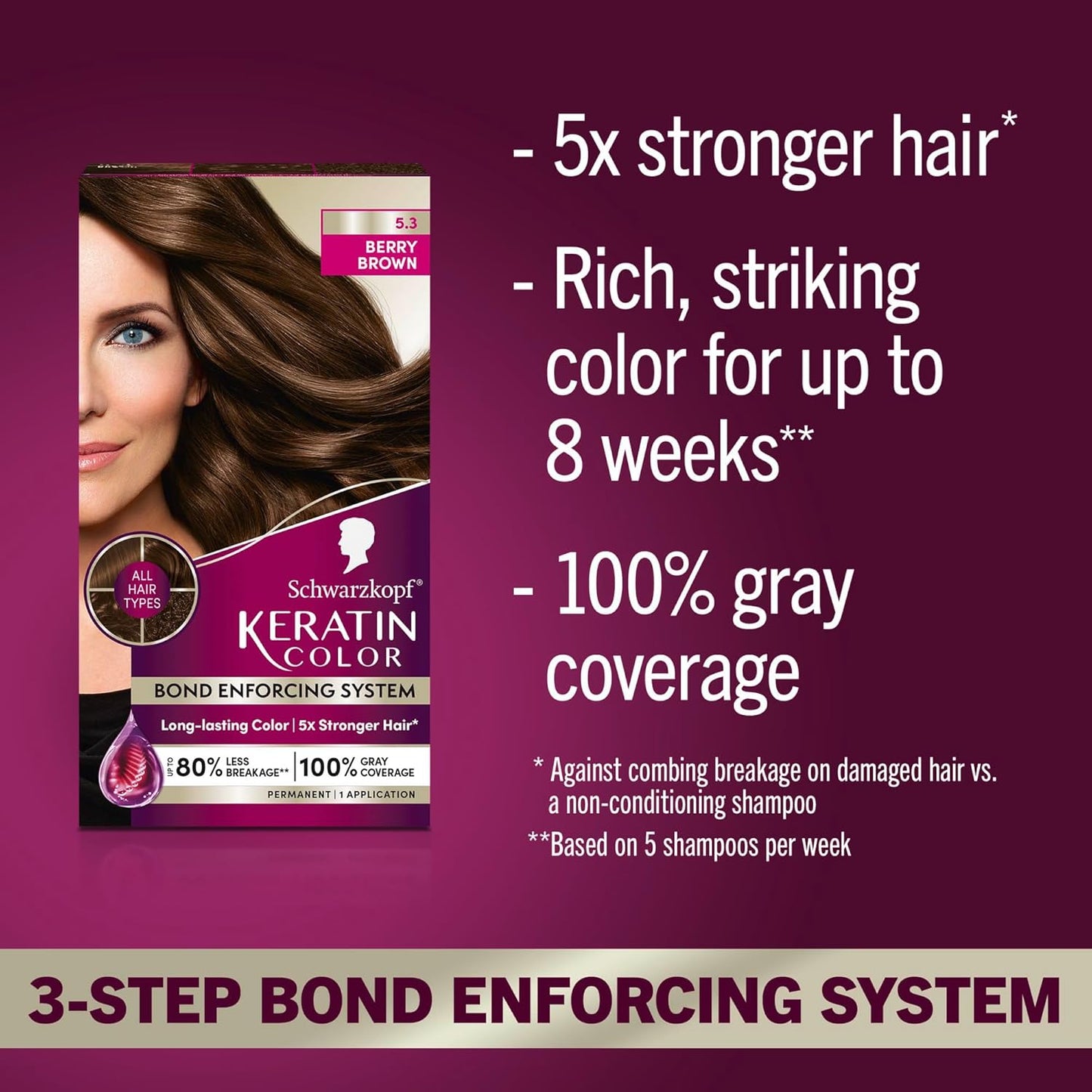 Schwarzkopf Keratin Hair Dye Cream - 5.3 Berry Brown | Professional Quality Color & 100% Gray Coverage