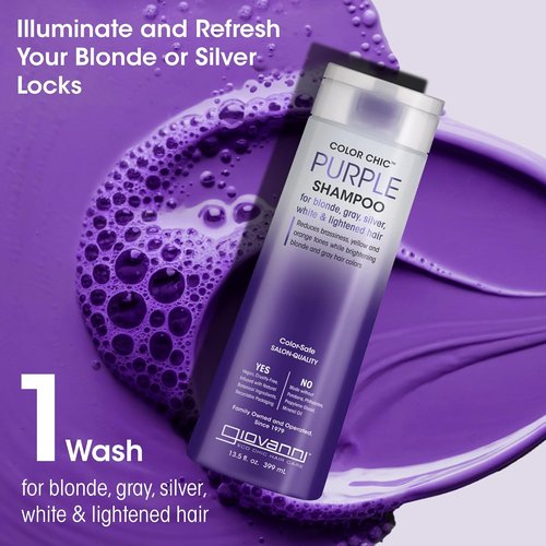 Giovanni Color Chic Purple Shampoo - Reduces Brass & Yellow Tones, Adds Shine | 13.5 fl oz, Vegan & Sulfate Free