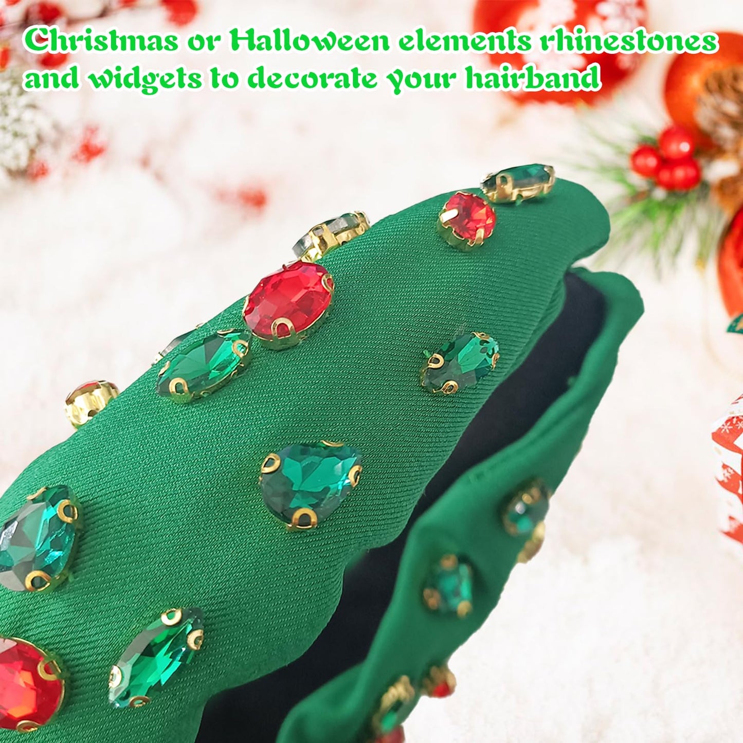 Christmas Rhinestone Headband Crystal Knotted Beaded Jeweled Headbands for Women Girls Xmas Tree Socks Top Hairband Wide Hair Band Christmas Costume Hair Accessories