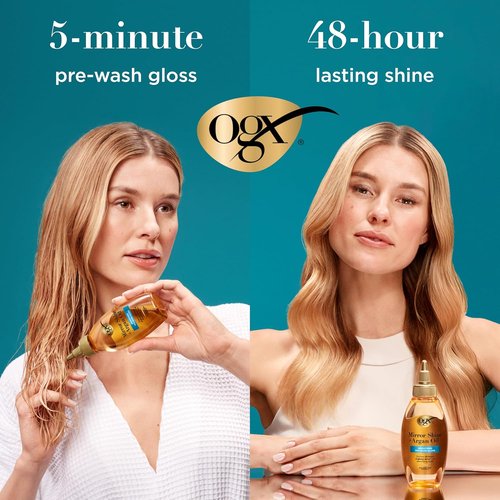 OGX Mirror Shine Argan Oil Pre-Wash Hair Gloss - 48 Hours of Glossy Shine & Nourishing Repair, 4 fl. oz
